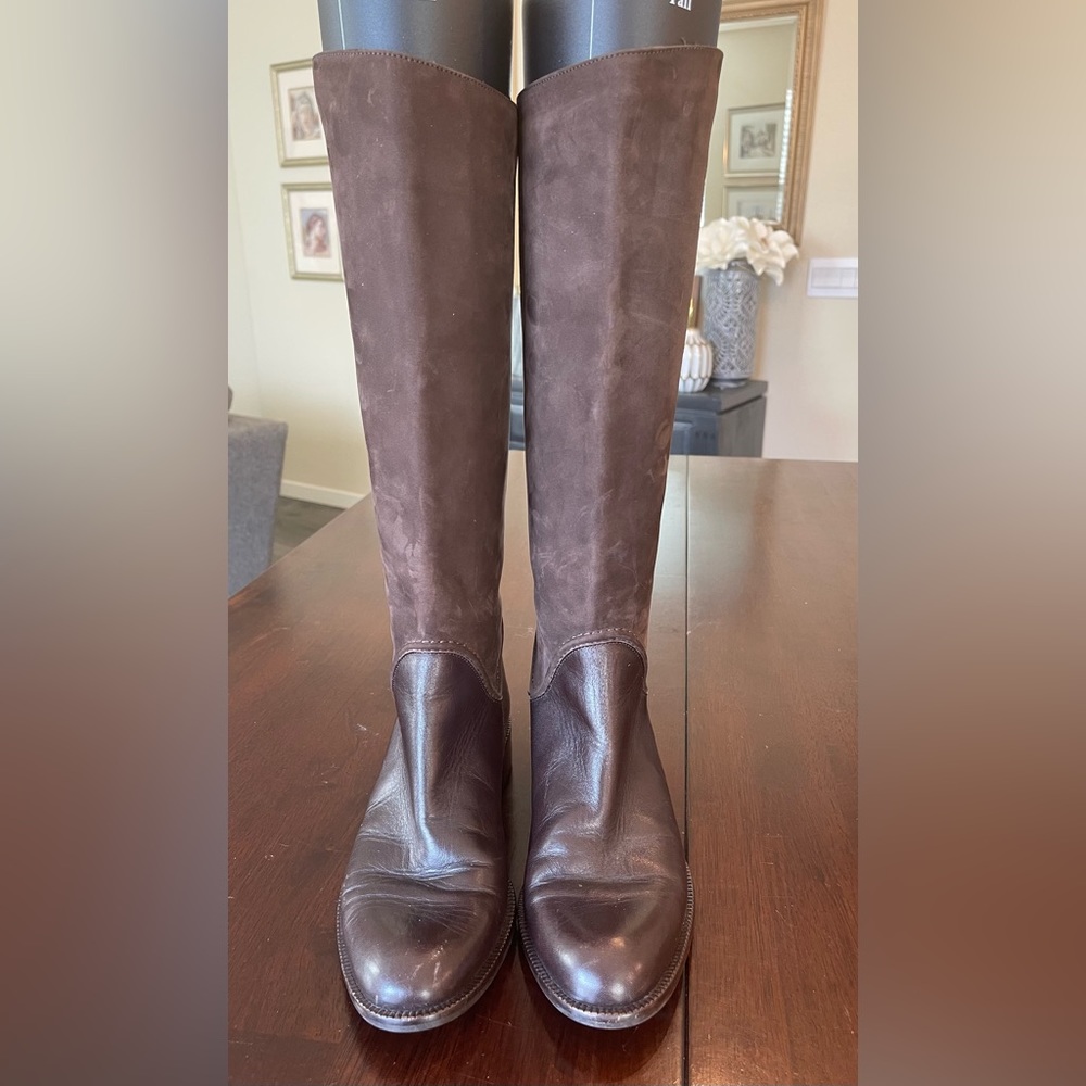 Prialpas Gomma Knee High Stacked Heel Riding Boots Brown Suede  Size 7